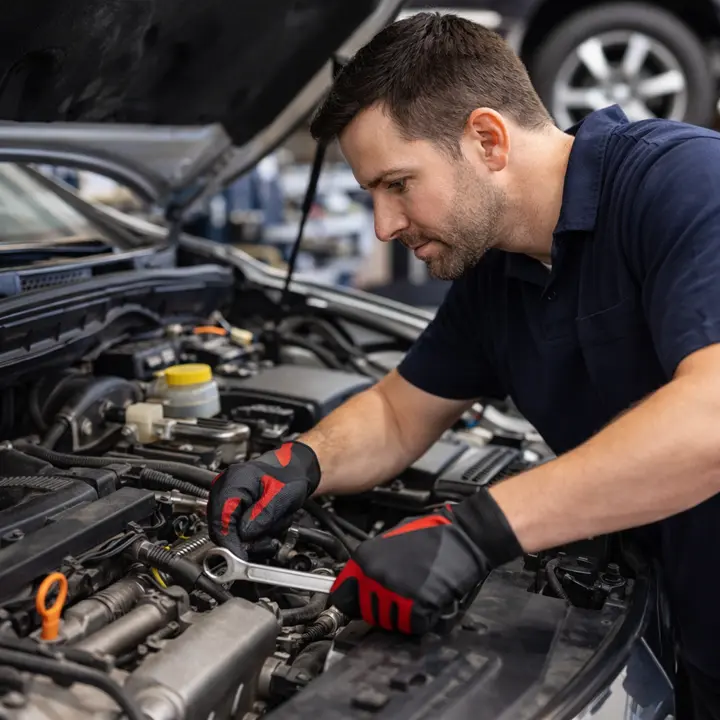 A mechanic repairing a vehicle