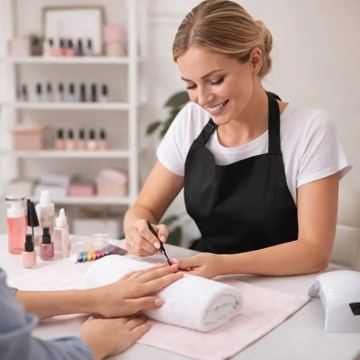 A nail technician providing a manicure