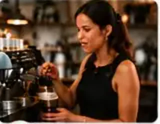 Cafe owner preparing coffee